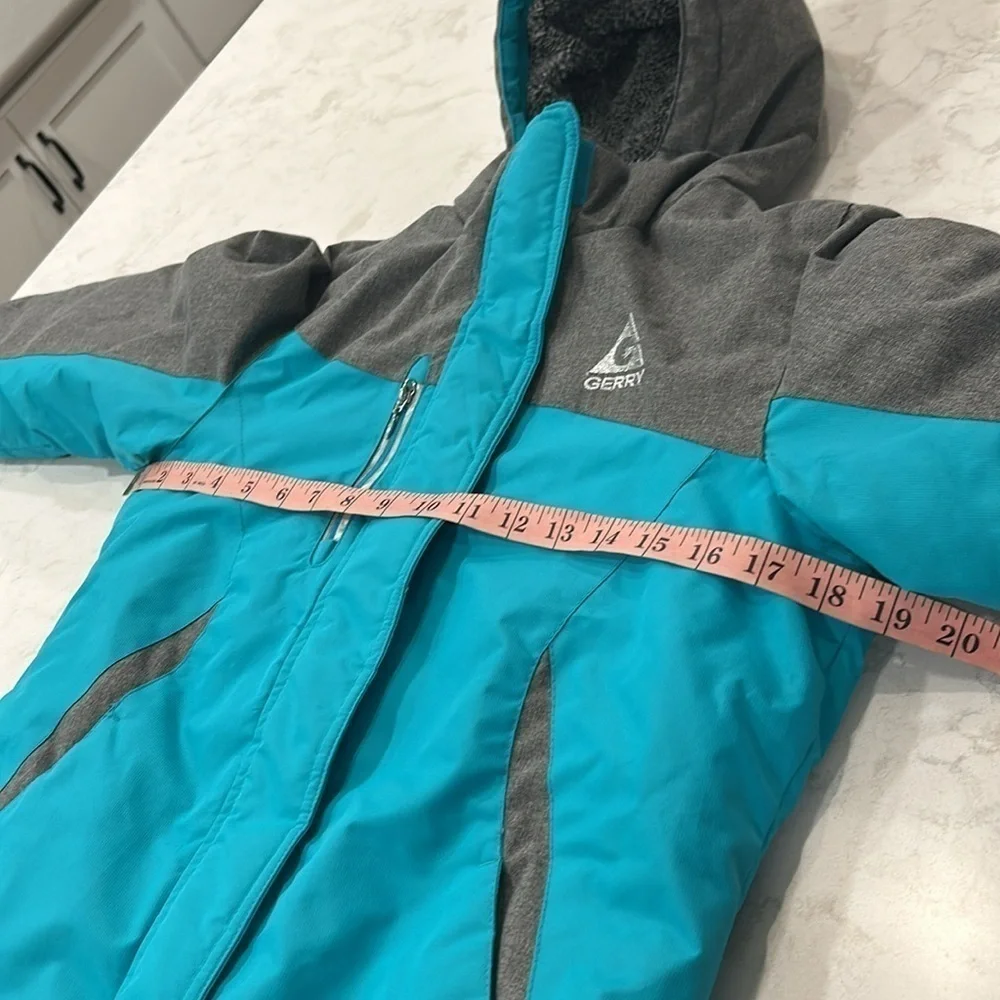 Gerry Girls Winter Coat Jacket Hooded Double Zip Pockets Small‎ 7/8 Turquoise